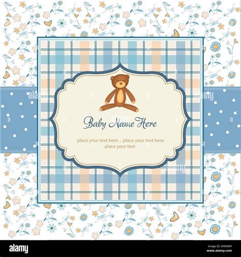 Baby Shower Card With Teddy Bear Toy Vector Illustration Stock Photo