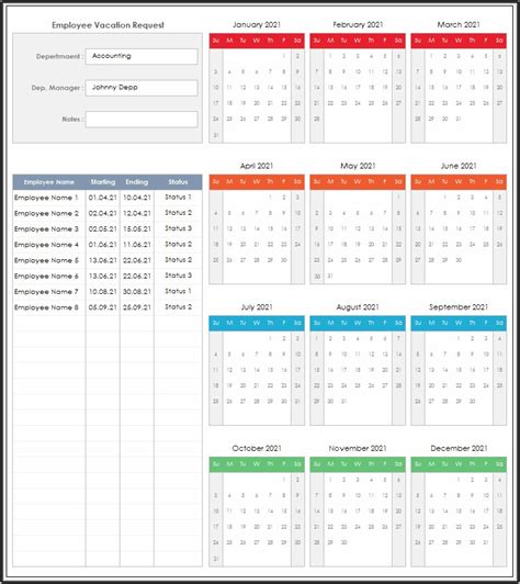 Employee Vacation Calendar Template Template Resume Examples