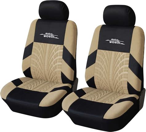 Autoyouth Car Seat Covers Tire Track Fashion Car Seat Covers Front Pair Universal Seat Covers