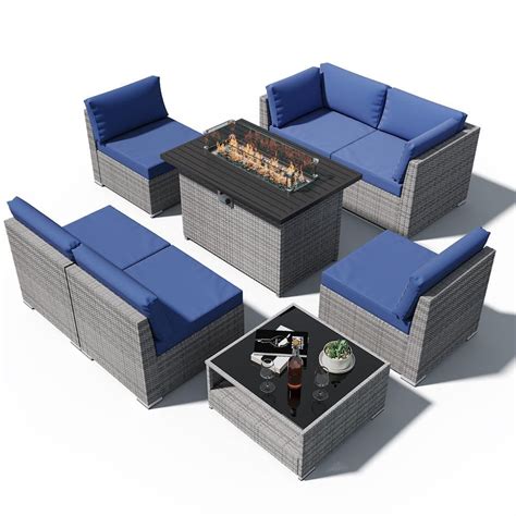 EAGLE PEAK 8-Piece Outdoor Wicker Patio Furniture Set with Fire Table ...