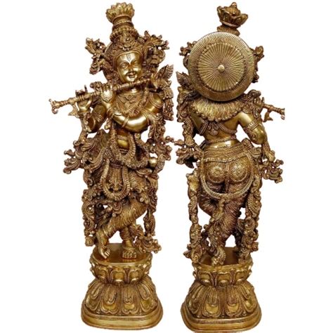 POPLI Golden Gold Plated Metal Brass Krishna Statue Size 30 At Rs