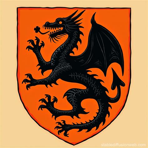 Coat of Arms with Orange Dragon and Lettering | Stable Diffusion Online