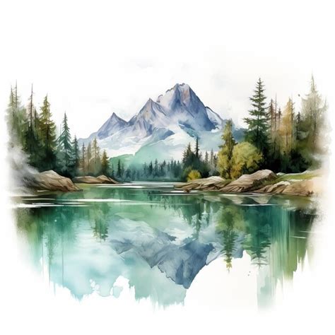 Premium Photo Hyper Realistic Watercolor Painting Of Mountain And Lake