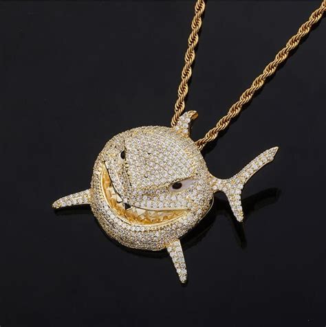 Wholesale 6ix9ine Shark Pendant Full Of Zircon Personality Rap Necklace