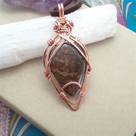 Bronzite Crystal Wire Wrap Pendant Bronzite Hammered Cooper Necklace