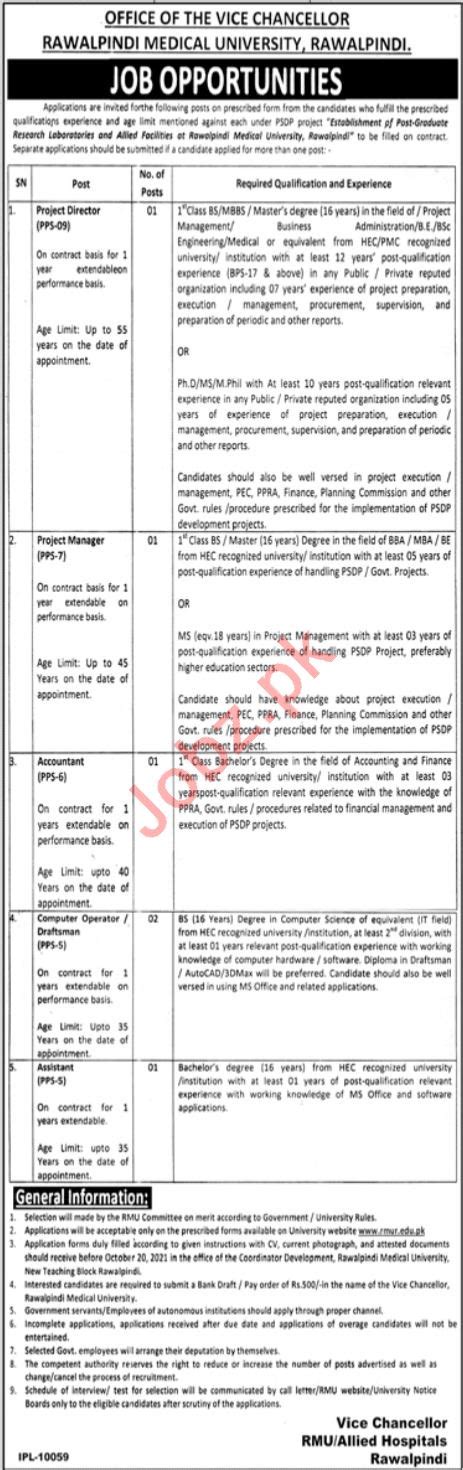 Rawalpindi Medical University Rmu Jobs Job Advertisement Pakistan