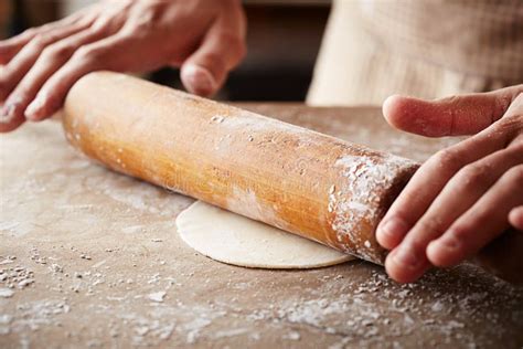 Hands Baking Dough With Rolling Pin Stock Image Image Of Floor