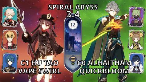 Spiral Abyss 3 4 Hu Tao Kazuha Alhaitham Quickbloom F2P YouTube