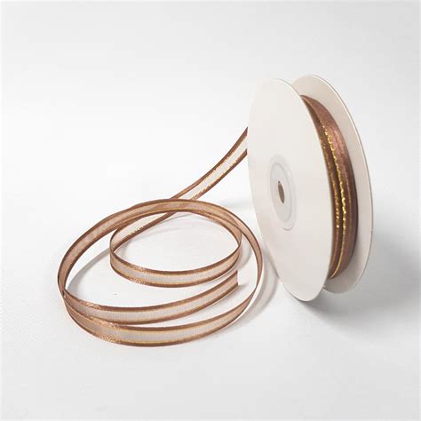 Organza Satin Edged Gold Thread 10mm Brown Desflora