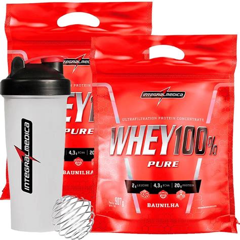 Kit 2 Whey 100 Pure 907g Refil Baunilha Coqueteleira