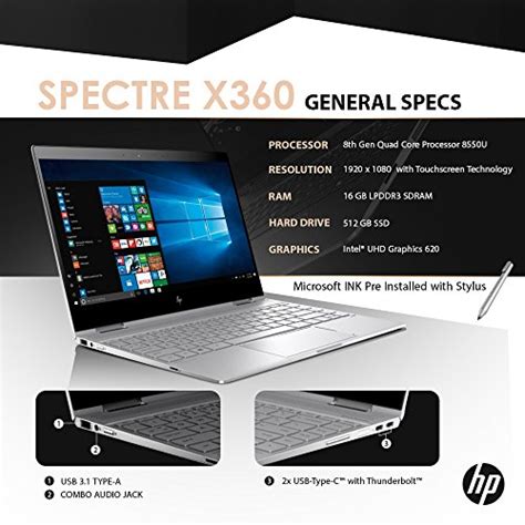 HP Spectre X360 13t Touch Laptop I7 8550U Quad Core 16GB RAM 512GB SSD