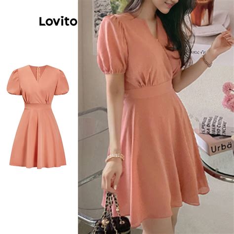 Lovito Vestido Elegante Babados Lisos Para Mulheres L95ED253