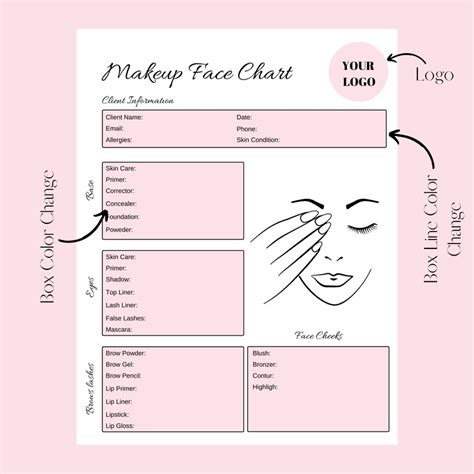 Diy Makeup Artist Face Chart Makeup Artist Form Freelance Etsy