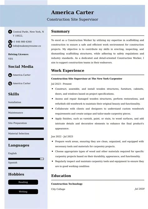 Carpenter Resume Examples USA - Tips and Guide