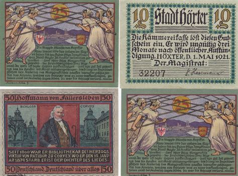 10 25 Pfenning 50 Pfenning 1 5 1921 Vier Notgeldscheine aus Hörter