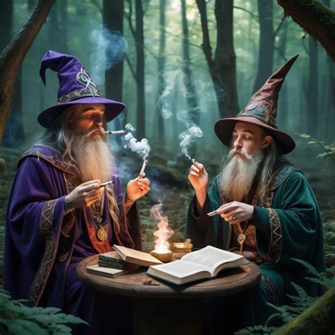 Two Wizards Smoking A Joint It Is A Mystical Settin