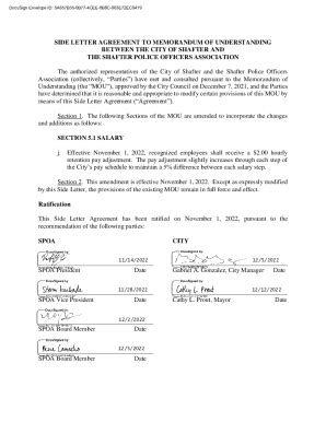 Fillable Online Side Letter Agreement To Memorandum Of Understanding