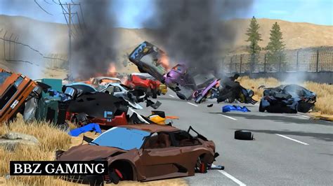 Massive Spike Strip Pileup Crashes BeamNG Drive YouTube