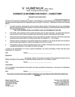 Fillable Online Vasectomy Information And Consent Western Breast