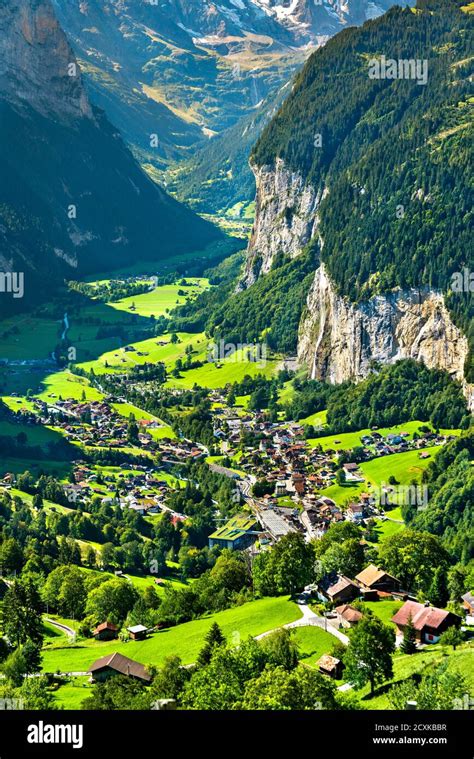 View Of The Lauterbrunnen Valley In Swiss Alps Stock Photo Alamy