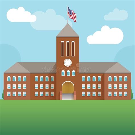 Usa School Building Vector Illustration Decorative Design Stock