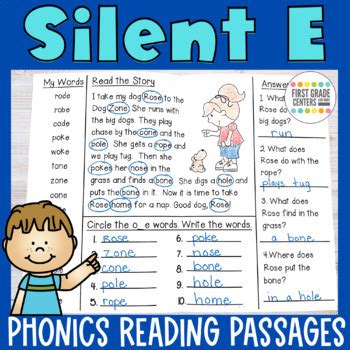 Silent E Reading Passages Decodable Readers By First Grade Centers