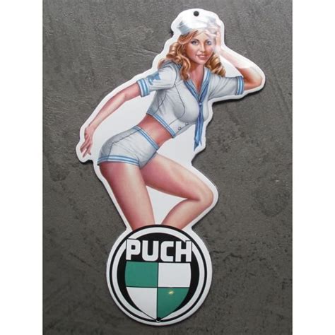 Mini Plaque Emaill E Pin Up En Habit De Marin Logo Moto Puch Tole Email