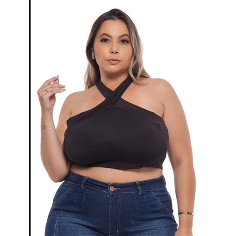 Cropped Feminino Suplex Liso Plus Size Shopee Brasil