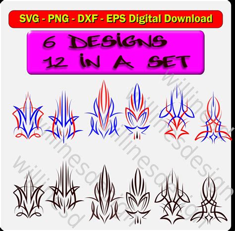 Set Of 12 Pinstripe Auto Motorcycle Art Old School Design Dxf Svg