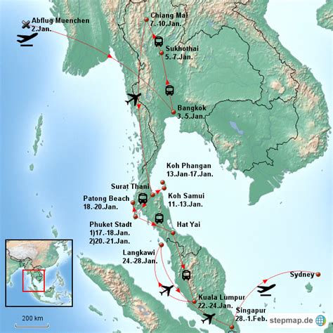 StepMap Thailand Malaysia Landkarte für Asien