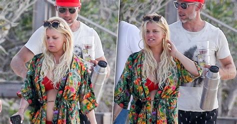 Bahamas Getaway Jessica Simpson Wears Red Bikini With Eric Johnson