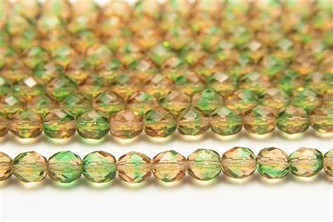 8mm Green Tan Crystal Hurricane Fire Polished Czech Glass Bead Spider