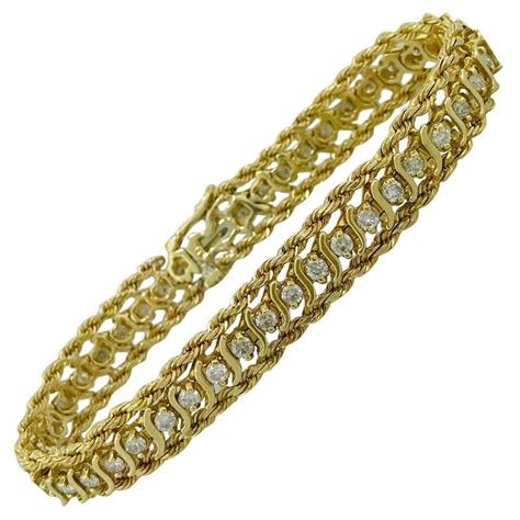 1 00 Carat Diamond Tennis Bracelet With 14k Yellow Gold Rope Chain F G