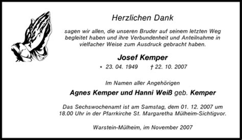 Traueranzeigen Von Josef Kemper Trauer In Nrw De