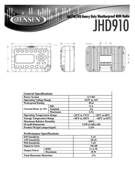 Jensen Heavy Duty JHD910 Mini Waterproof AM FM WB Radio NOAA