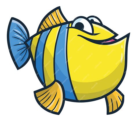 Divertido Personaje De Dibujos Animados De Pescado Amarillo Azul