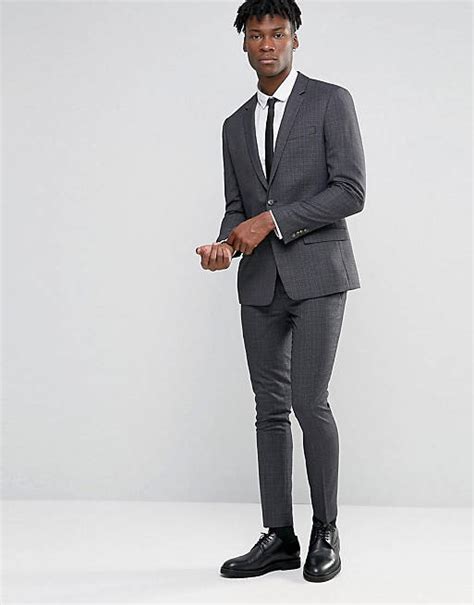 River Island Slim Fit Suit In Dark Gray Check Asos