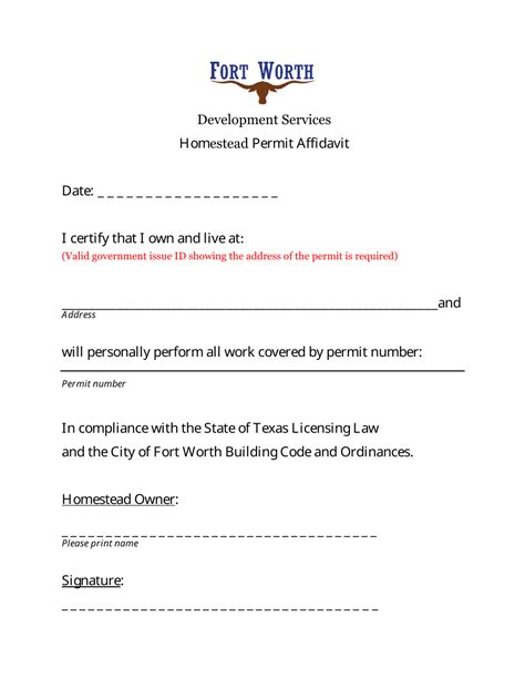 City Of Fort Worth Texas Homestead Permit Affidavit Fill Out Sign