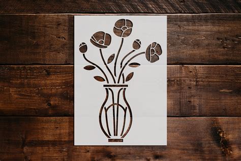 Flowers In A Vase Stencil Reusable Flower Stencil Art Etsy