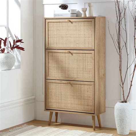 Frances Rattan 3 Tier Shoe Storage Cabinet Natural Daals
