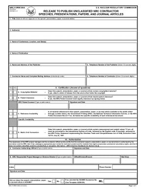 Fillable Online NRC Form 390A Release To Publish Unclassified NRC