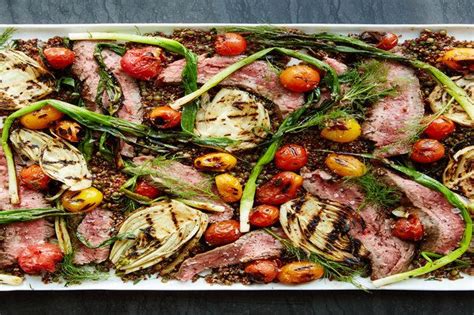 Grilled Steak Vegetable And Quinoa Salad With Yogurt Tahini Dressing