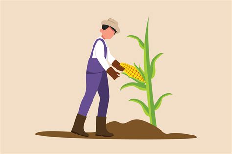 Happy Farmer Man Harvesting Corn Agriculture Concept Colored Flat