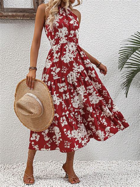 Shein Vcay Robe Ras Du Cou Imprim Floral Volants Mode En Ligne