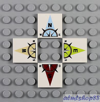 LEGO 4 Pcs Compass Tile White 2x2 North South West East Decorated