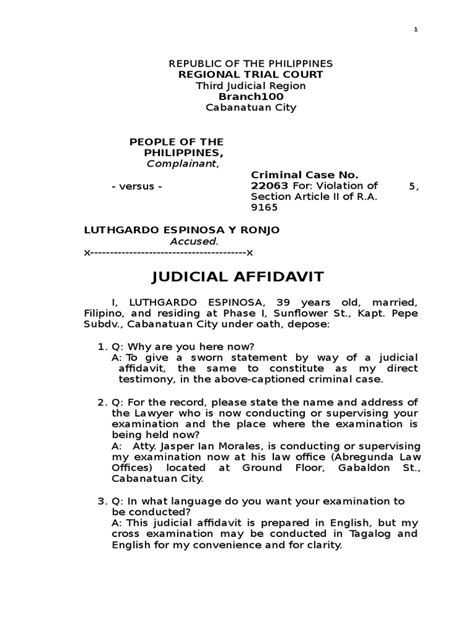 Judicial Affidavit For Printingdoc Affidavit Perjury