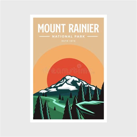 Mount Rainier National Park Poster Illustration Design Stock Vector