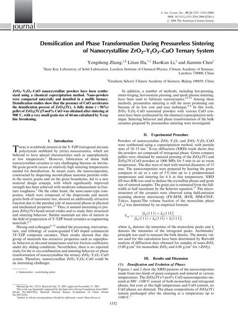 PDF Densification And Phase Transformation During Pressureless