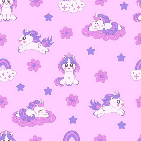 Premium Vector Unicorn Rainbow Stars Seamless Pattern