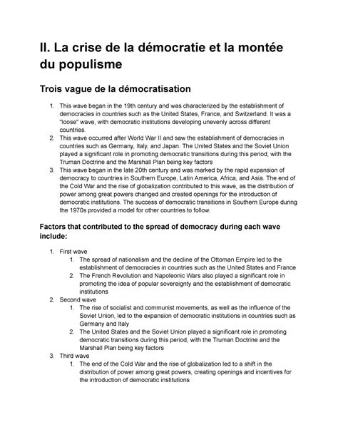 La crise de la démocratie et la montée du populisme II La crise de